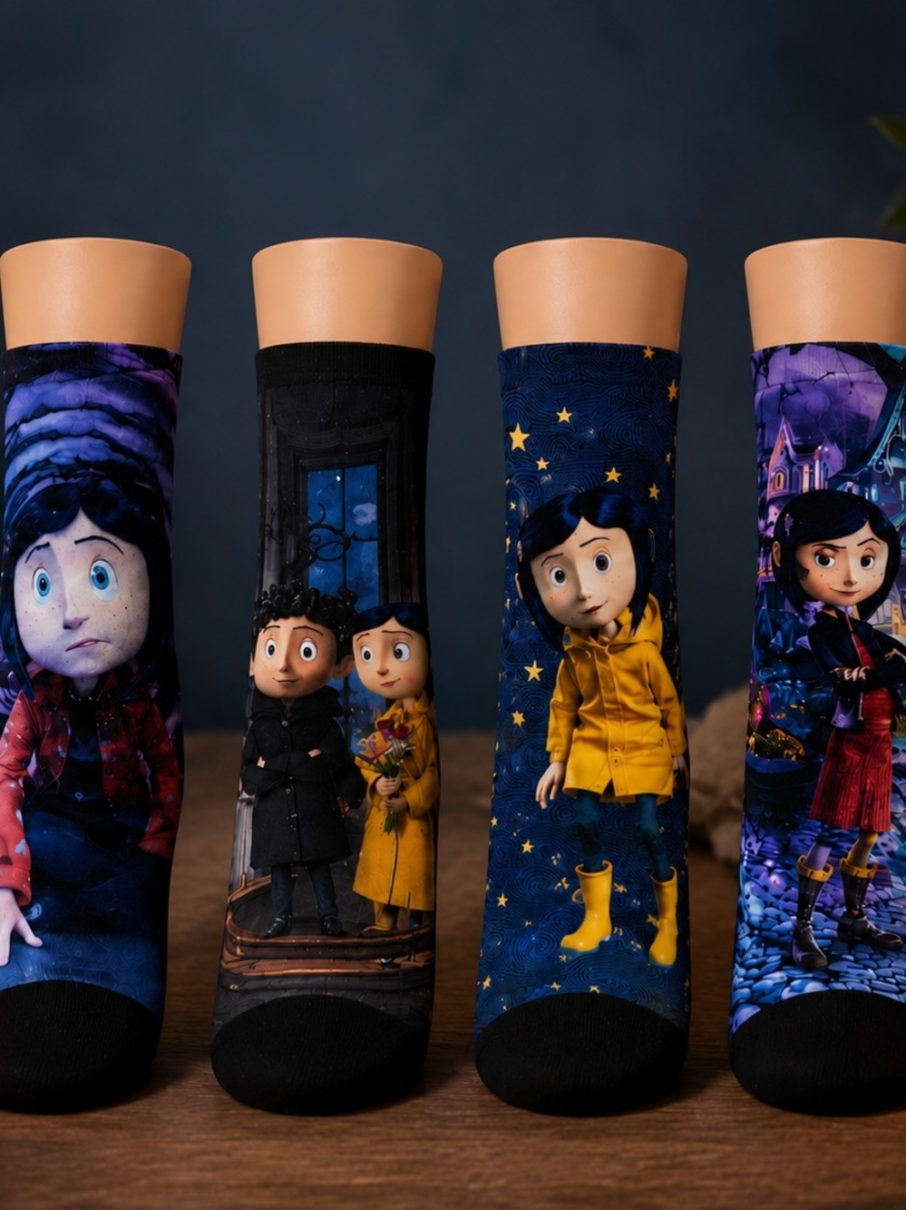 Unbranded Coraline Graphic Crew Socks - Navy & Yellow